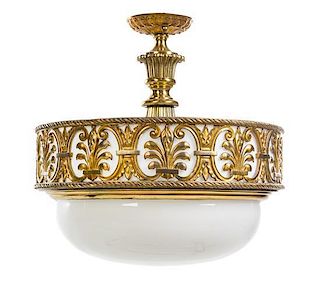 * A Neoclassical Style Gilt Metal Ceiling Fixture Diameter 18 inches.