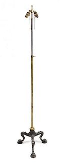 A Neoclassical Style Steel and Brass Floor Lamp Height overall 54 inches.