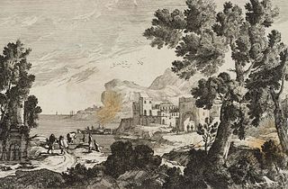 G. PERELLE (1604-1677), At the gates of a city by the sea, Etching
