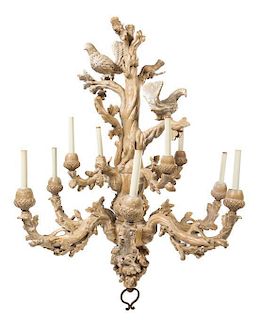 An Italian Carved Wood Chandelier Height 44 1/2 inches.