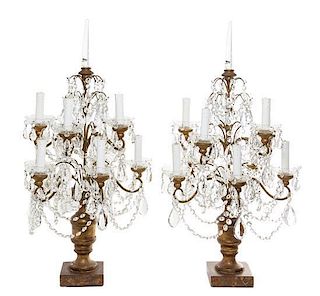 * A Pair of Italian Giltwood Ten-Light Candelabra Height 33 inches.