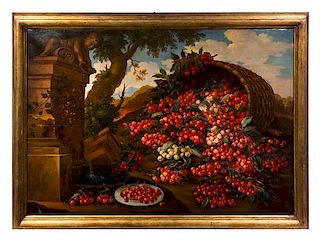Artist Unknown, (19th Century), Basket of Cherries in Mountainous Landscape