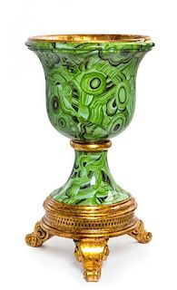 A Gilt and Faux Malachite Painted Wood Urn Height 25 1/2 inches.
