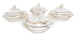 Two Pairs of Continental Porcelain Covered Entree Dishes Width of widest pair 10 1/2 inches.