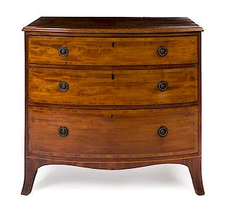 A George III Mahogany Bowfront Chest of Drawers Height 33 1/2 x width 37 x depth 19 3/4 inches.