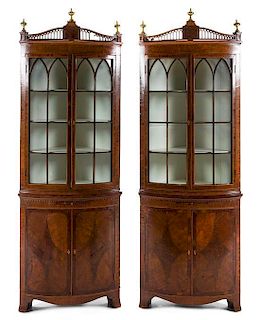 * A Pair of George III Mahogany Corner Cabinets Height 82 x width 30 x depth 21 inches.