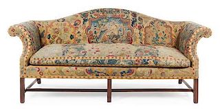 * A George III Style Tapestry Upholstered Mahogany Sofa Width 86 inches.