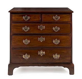 * A George III Style Mahogany Chest of Drawers Height 34 x width 35 x depth 20 5/8 inches.