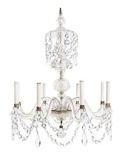 A George III Style Cut Glass Eight-Light Chandelier Height 29 x diameter 24 inches.