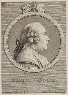 J. DAULLE (*1703) after COCHIN (*1715), French painter Carlo Vanloo,  1756, Copper engraving