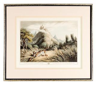 Four English Colored Aquatints from Oriental Field Sports Plate size 14 5/8 x 19 1/8 inches.