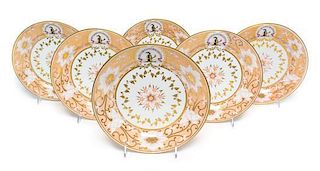 A Set of Six Chamberlain's Worchester Armorial Plates Diameter 8 1/2 inches.