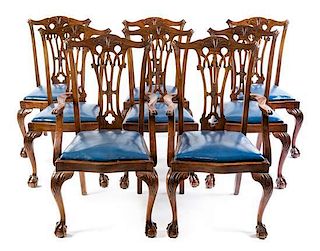 A Set of Eight Chippendale Style Mahogany Dining Chairs Height 41 inches.