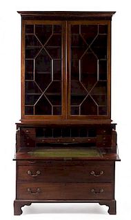 A Chippendale Style Mahogany Secretary Bookcase Height 91 1/2 x width 44 3/4 x depth 21 1/2 inches.