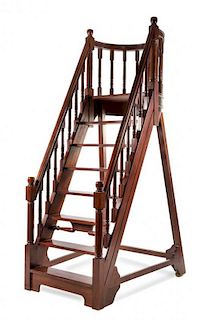 * A Georgian Style Mahogany Library Ladder Height 108 x width 37 x depth 56 1/2 inches.
