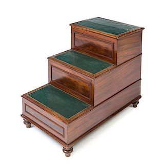 A Set of Georgian Style Mahogany Bed Steps Height 25 x width 19 x depth 30 1/2 inches.