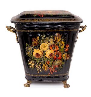 An English Victorian Painted Coal Scuttle Height 18 inches.