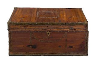 * A Continental Brass Mounted Hardwood Trunk Height 15 x width 35 1/4 x depth 18 1/4 inches.