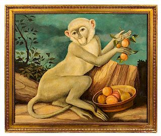 William Skilling, (American/British, b. 1940), Monkey with Peach