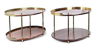 A Pair of Campaign Style Brass and Mahogany End Tables Height 33 inches.