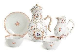 Five Chinese Export Porcelain Tea Articles Height of tallest 7 inches.