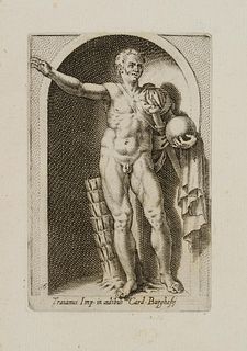 P. THOMASSIN (*1562), Statue Trajans, Borghese, around 1610, Copper engraving