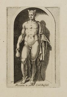 P. THOMASSIN (*1562), Statue of Mercury, Slg. Borghese, around 1610, Copper engraving