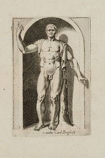 P. THOMASSIN (*1562), Male statue, Borghese Collection, around 1610, Copper engraving