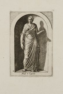 P. THOMASSIN (*1562), "Musa in Capitolio" with flute,, around 1610, Copper engraving