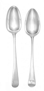 Two George III Silver Table Spoons, Geo. Smith, London, 1782 and Geo. Smith & Wm. Fearn, London, 1789, each handle with an en