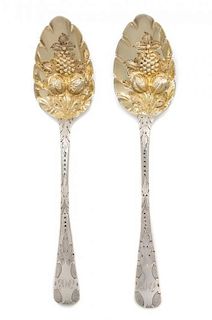 A Pair of George IV Silver Berry Spoons, Mark of Edward Farrell over Other Maker, London, 1822, each having a floral and berr