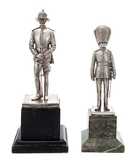 Two English Silver Figures, Garrard & Co., London, 1955 and 1968, comprising an Irish Guard on a hardstone plinth and a Royal