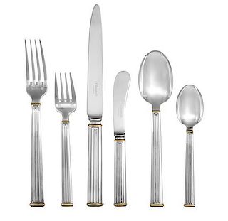 A French Silver-Plate Flatware Service, Christofle & Cie, Paris, Triade pattern, comprising: 18 dinner knives 17 dinner forks