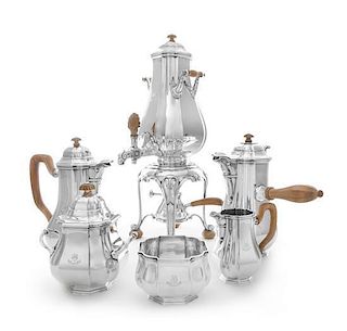 A French Silver Six-Piece Tea and Coffee Service, Limousin & Souche, Paris, Circa 1915, comprising a water kettle on stand, a