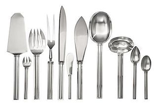 * A Group of French Silver Flatware Articles, Jean E. Puiforcat, Paris, 20th Century, Cannes pattern, comprising: 12 coffee s