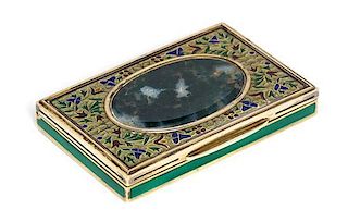* An Austrian Silver, Plique-a-Jour Enamel and Hardstone Cigarette Case, Maker's Mark BF, the lid with a polychrome floral an