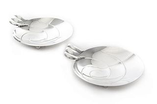 A Pair of American Silver Bonbon Dishes, Tiffany & Co., New York, NY, 1947-1956, each of handled circular form with a spiral 