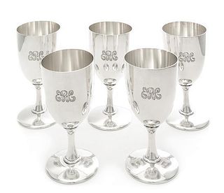* A Set of Six American Silver Goblets, Gorham Mfg. Co., Providence, RI, 1927, each monogrammed ERC.