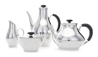An American Silver Four-Piece Tea and Coffee Service, Gorham Mfg. Co., Providence, RI, 1956, comprising a teapot, a coffee po