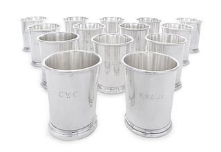 * A Set of Fourteen American Silver Julep Cups, Preisner Silver Co., Wallingford, CT, each of tapering cylindrical form and r