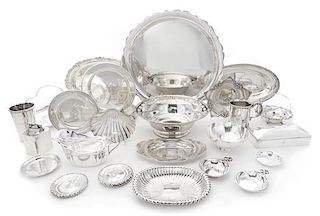 * A Collection of American Silver Serving Articles, Various Makers, comprising a dish having a scalloped edge, two oval bread