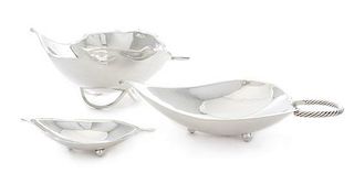 Three American Silver Leaf Form Dishes, Alfredo Sciarrotta, Newport, RI, comprising a center bowl and two dishes.