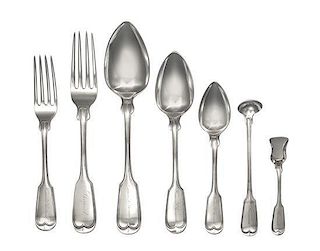 An American Silver Flatware Service, David Hotchkiss, Syracuse, NY, 19th Century, Thread and Fiddle pattern, comprising: 11 d
