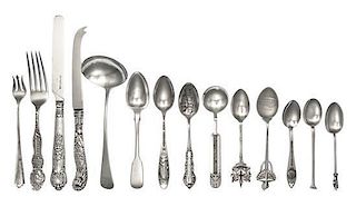 A Collection of Silver Flatware Articles, Various Makers and Dates, comprising spoons, knives and forks from England, Europe 