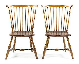 A Pair of American Windsor Chairs Height 37 3/4 inches.