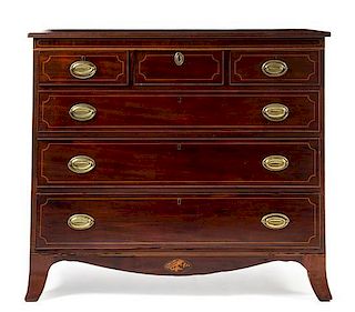 * An American Federal Mahogany Chest of Drawers Height 38 1/2 x width 45 1/2 x depth 20 inches.