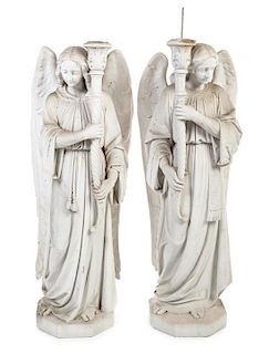 A Pair of Carved Stone Figures of Angels Height 42 1/2 inches.