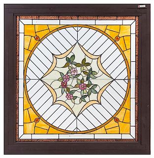* A Leaded Glass Window Height 45 1/4 x width 45 1/2 inches.