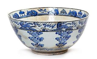 A Persian Blue and White Porcelain Bowl Diameter 14 1/4 inches.