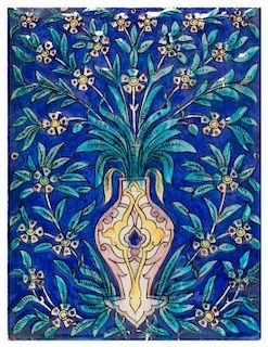 * A Qajar Pottery Tile 13 x 10 inches.